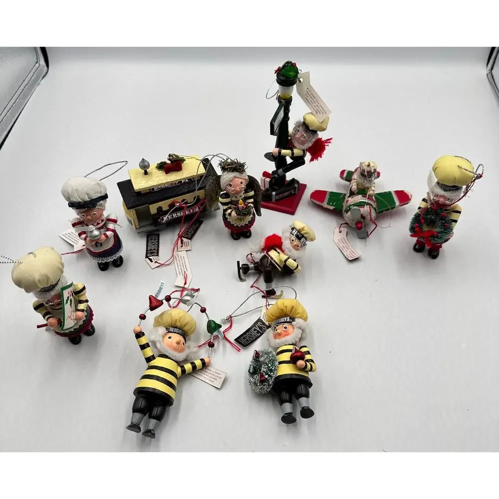 Vintage Kurt Adler Hershey’s Christmas Wood Ornaments 10pc Mr. & Mrs. Elf #1